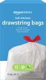 Amazon Basics Basics Flextra Tall Kitchen Drawstring Trash Bags Fresh Scent 13 Gallon 50 Count, White, 50 Count (Pack of 1)